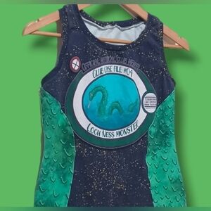 Nessie Stretch Loch Ness Monster Cryptic Scales Blue Green Womens Small Tank Top